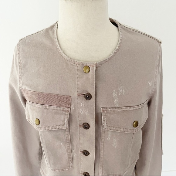 Free People Distressed Purple Cargo Utility Denim Bomber Jacket | Small - Picture 10 of 16